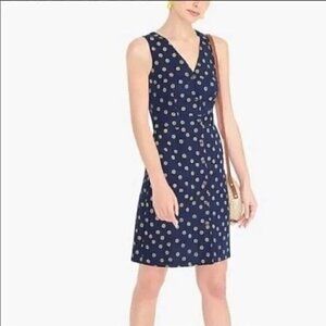 J. Crew Linen Navy Blue Yellow Daisy Button down Sleeveless Dress Women’s Small